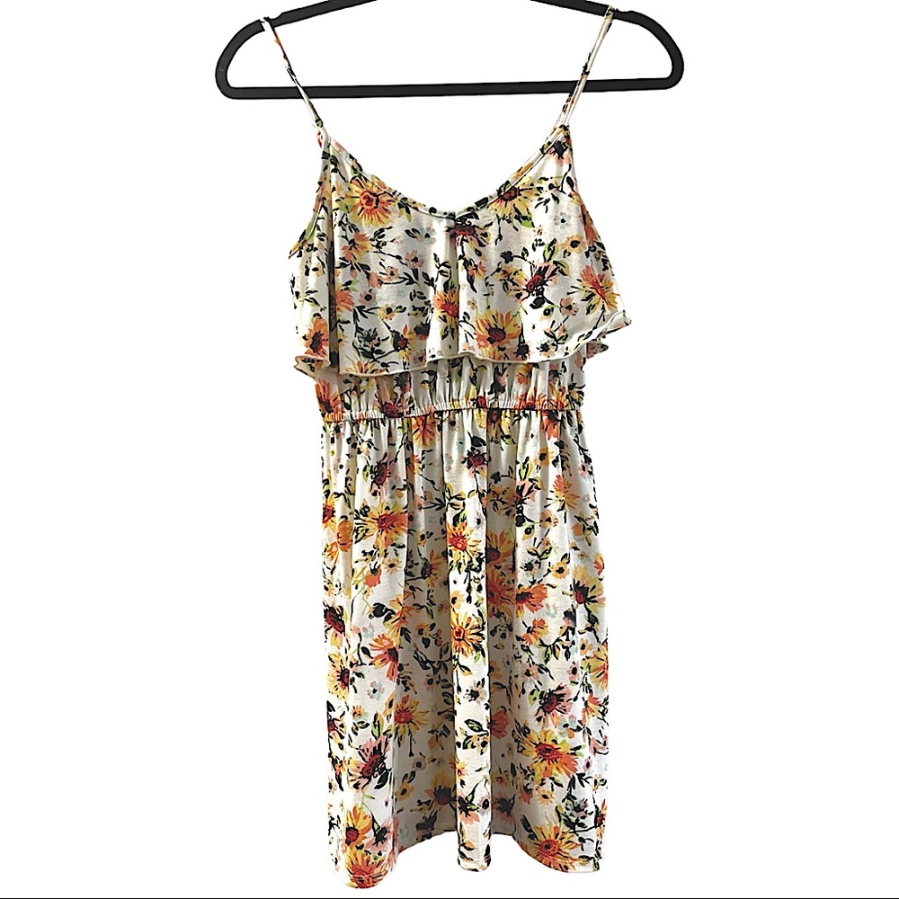 American rag small womens floral spaghetti strap ruffle mini dress